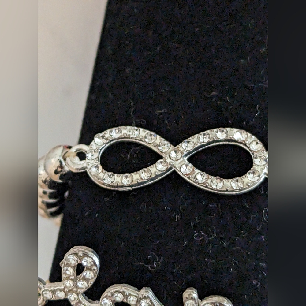 Bracelet Set Love Infinity Duo Beaded In Silver w/Accents Stretchy - Picture 4 of 8